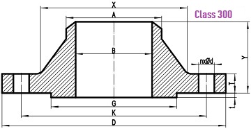 Drawing for WN flange 300LB