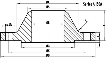 150LB WN Flange b16.47 sa drawing