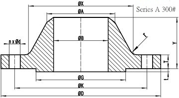 300LB WN Flange b16.47 sa drawing