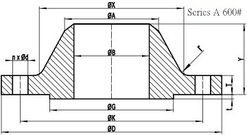 600LB WN Flange b16.47 sa drawing