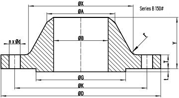 150LB WN Flange b16.47 sb drawing