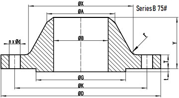 75LB WN Flange b16.47 sb drawing