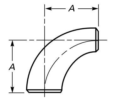 Drawing of long radius reducing elbows