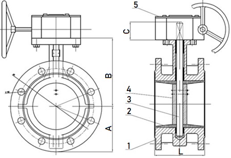 Drawing of worm gear op. flanged BFV