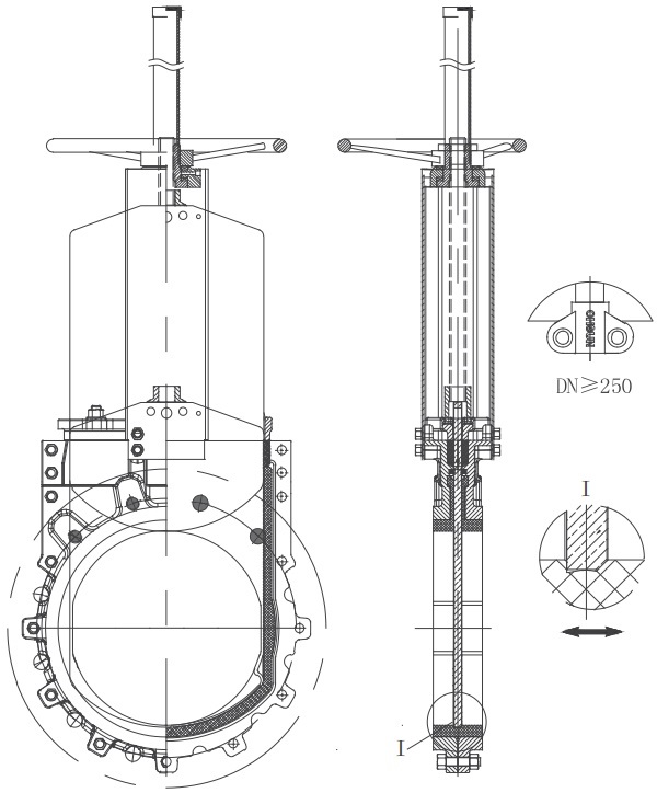 Drawing of MP series knife gate valves