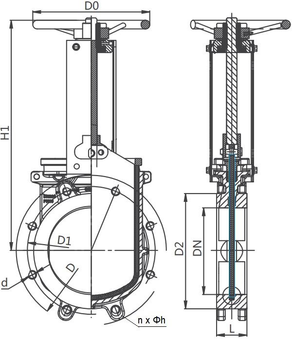 Drawing of MR-series knife gate valves