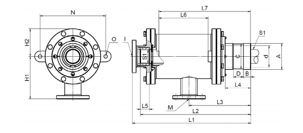 A typical drawing of a thermal oil rotary joint